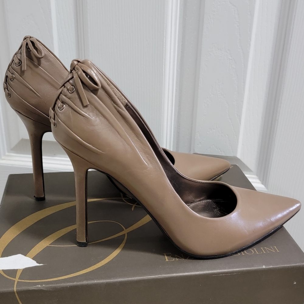 Enzo Angiolini heels, taupe with lace up detail on back of heel size 9